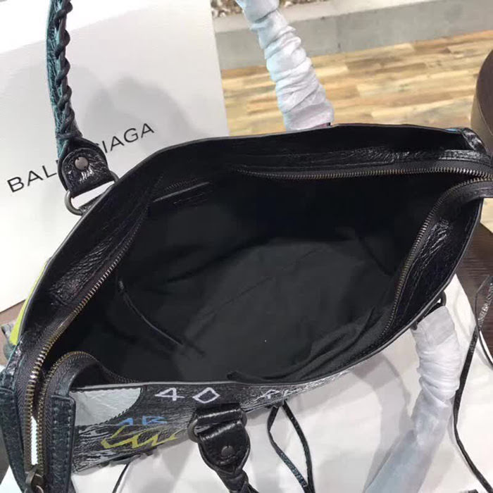 BALENCIAG巴黎世家 Balenciaga city 機車包 限量 原廠爆裂紋羊皮 塗鴉字母 手提肩背斜挎包  BL1697